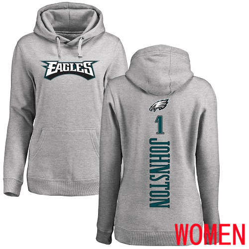 Women Philadelphia Eagles 1 Cameron Johnston Ash Backer NFL Pullover Hoodie Sweatshirts